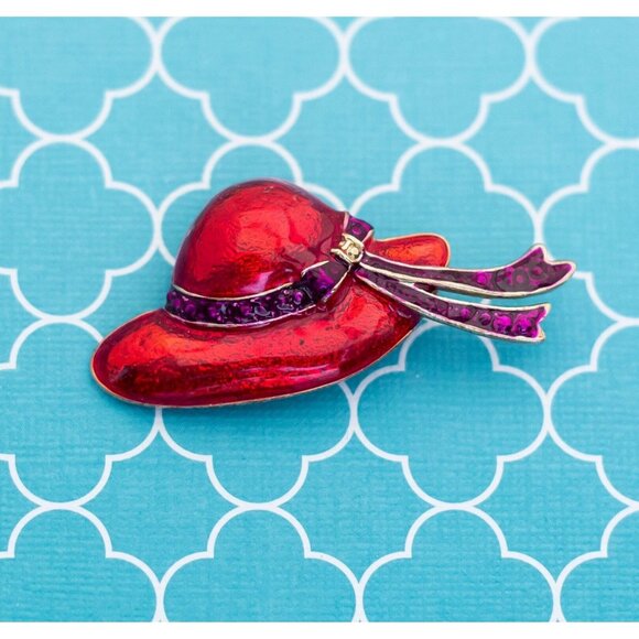 Vintage Classy Red Hat Brooch - R29 - Picture 1 of 2
